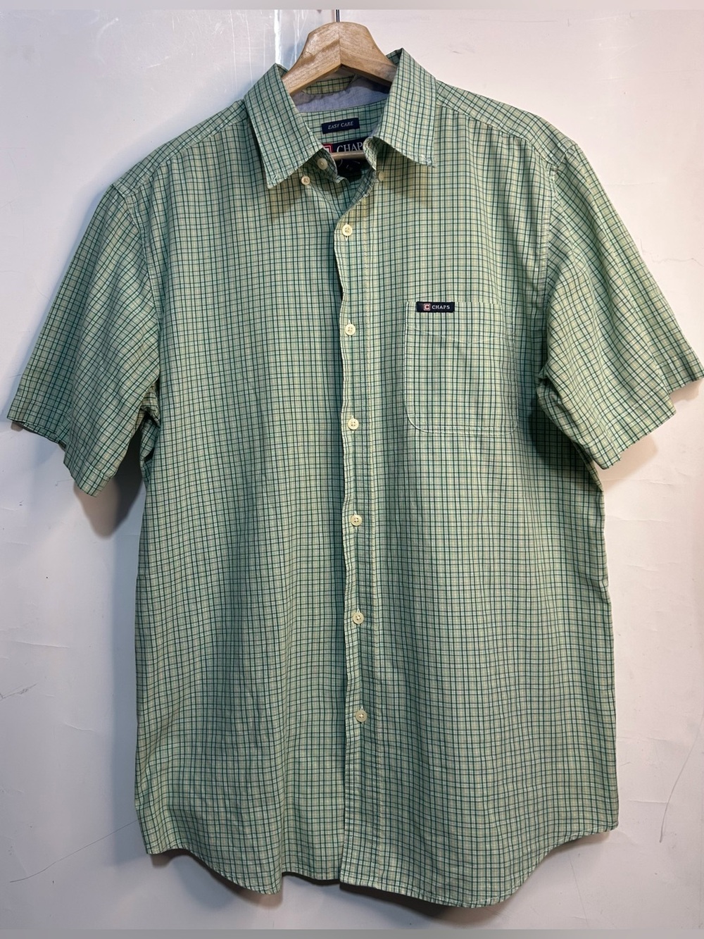 Chaps Teal Plaid Button Front Cotton Blend Shirt Large